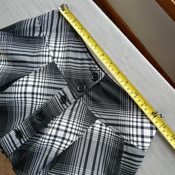 H&M Tartan Plaid Skirt 4 black white pleated buttons pockets lined dark academia - Picture 6 of 10